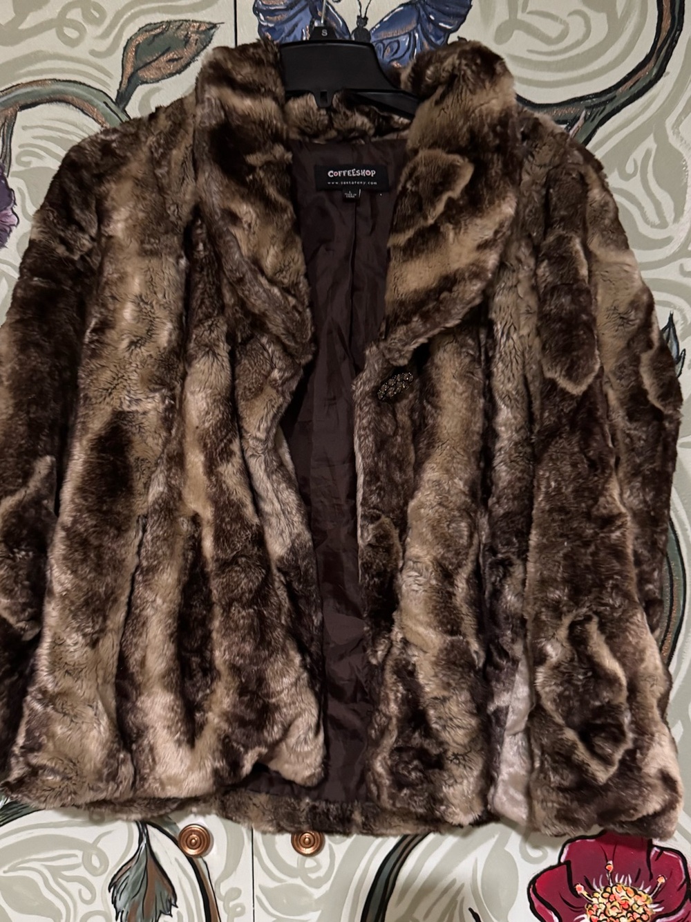 CoffeeShop vintage Plush Faux Fur Jacket in Brown Tones